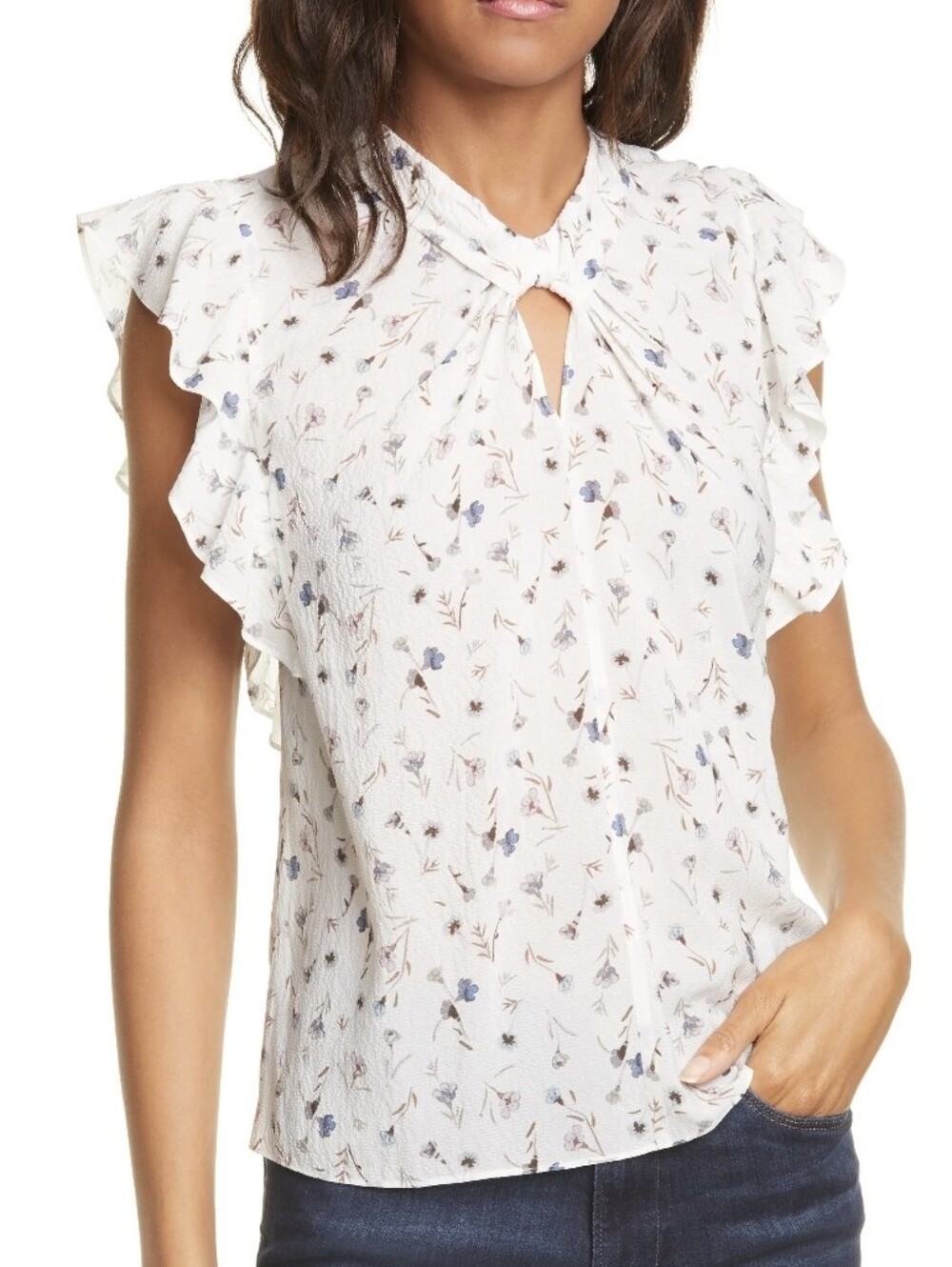 Rebecca Taylor Adlaide Cream Floral Silk Ruffle Sleeve Blouse Size 4